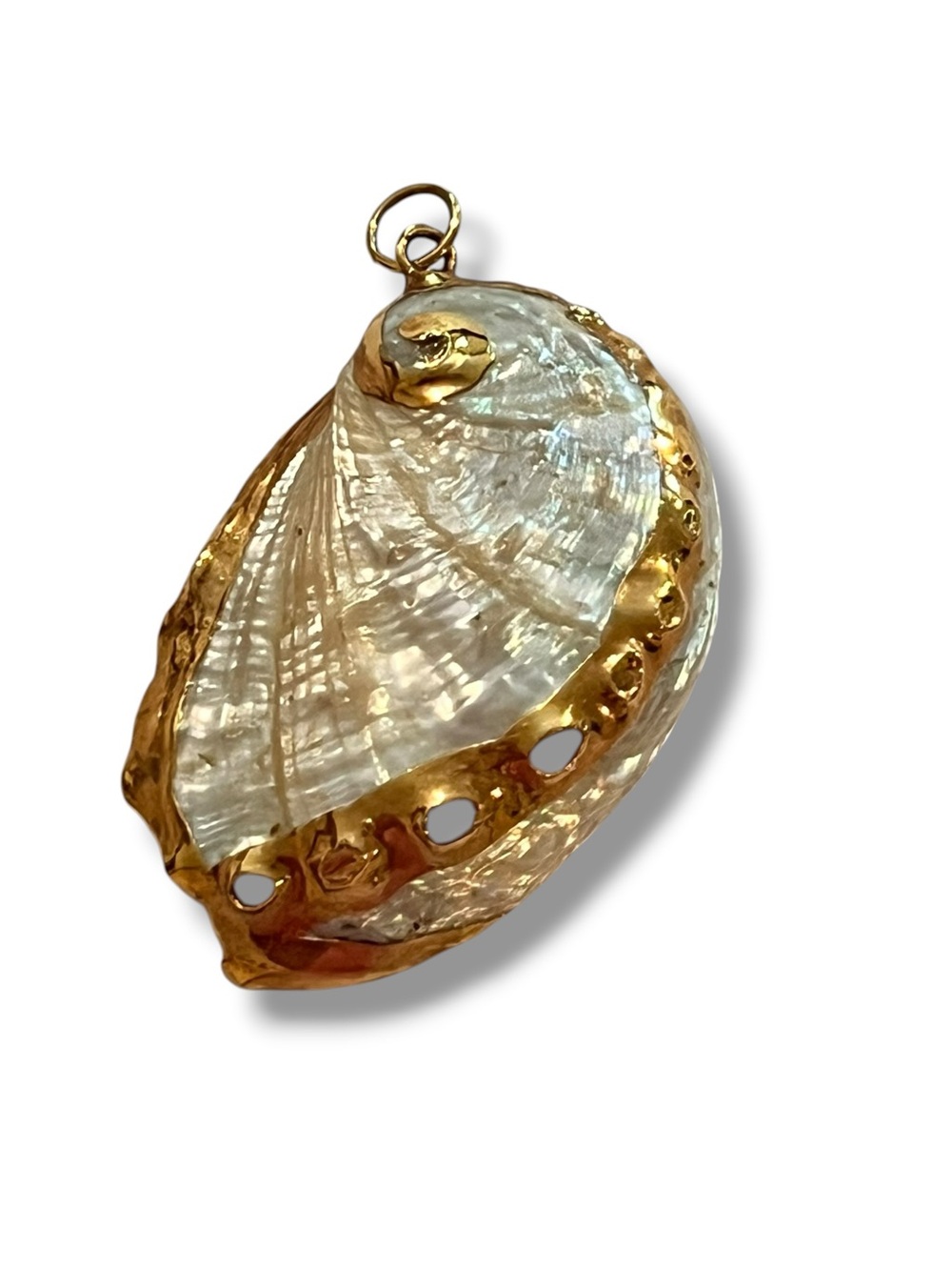 1.5 inch x .75 inch White Shell Pendant with Gold Tone Details No Chain Beach D5